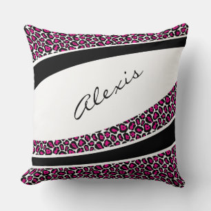 Pink Leopard Personalised Name Throw Pillow