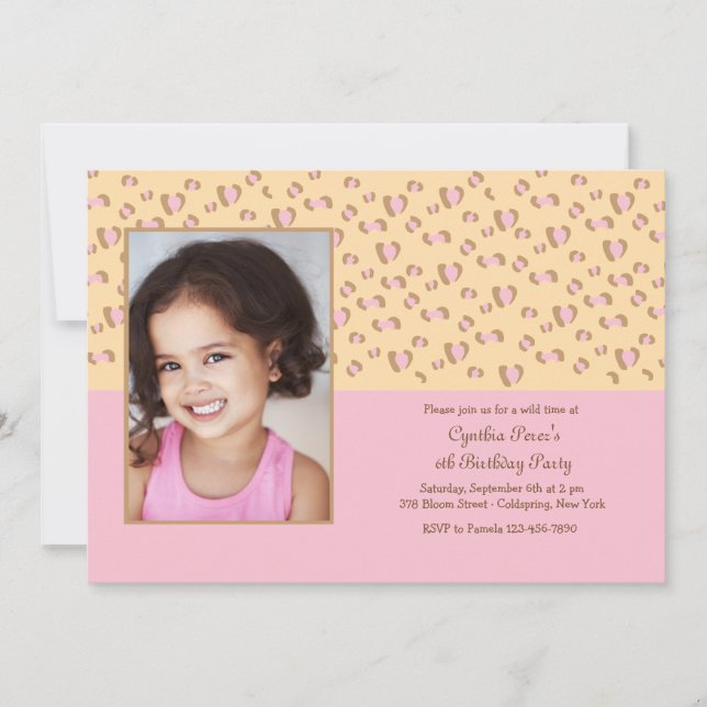 Pink Leopard Photo Invitation (Front)