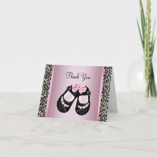 Pink Leopard Pink Black Baby Girl Shower Thank You Card
