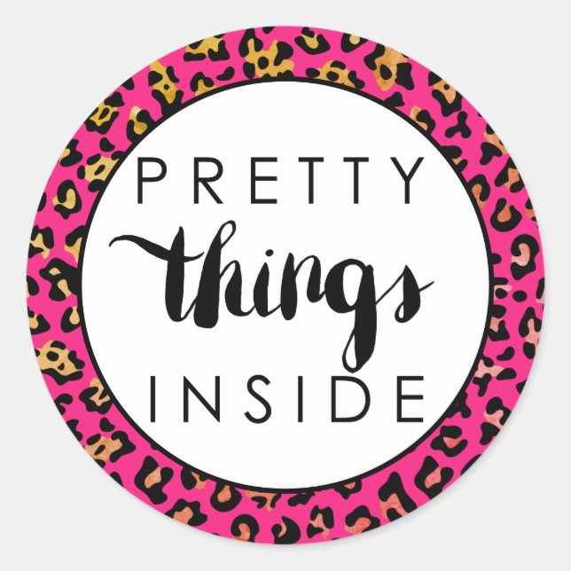 Pink Leopard Pretty Things Inside Classic Round Sticker (Front)