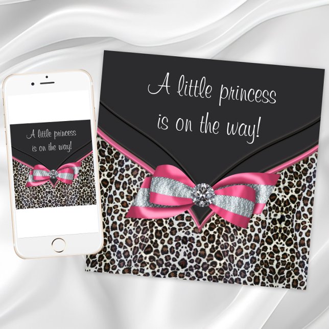 Pink Leopard Princess Baby Shower Invitations (Leopard print baby shower invitation. Add your text to the front and back. Download and printed.)