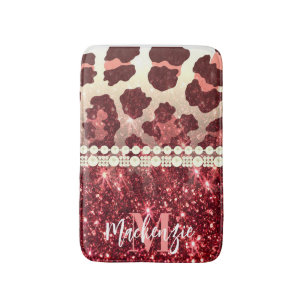 Pink Leopard Print and Glitter Bath Mat