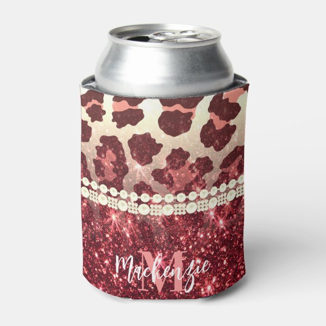 Pink Leopard Print and Glitter Can Cooler (Can Front)