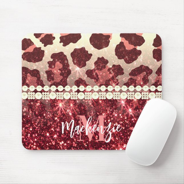 Pink Leopard Print and Glitter Mouse Pad (With Mouse)
