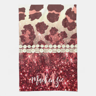 Pink Leopard Print and Glitter Tea Towel
