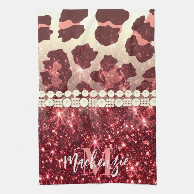 Pink Leopard Print and Glitter Tea Towel (Vertical)