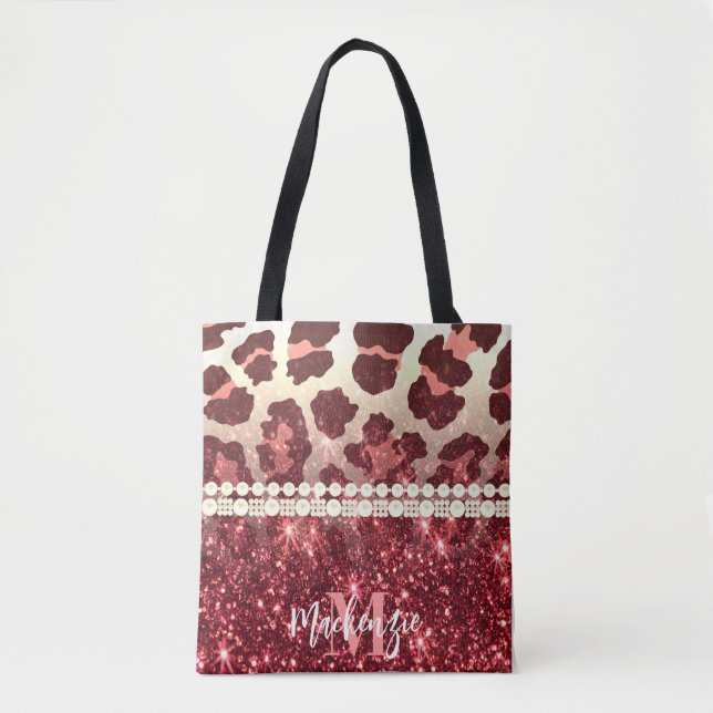 Pink Leopard Print and Glitter Tote Bag (Front)