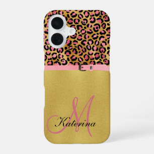 Pink Leopard Print and Gold Foil iPhone Case