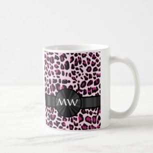 Pink leopard print and monogram coffee mug