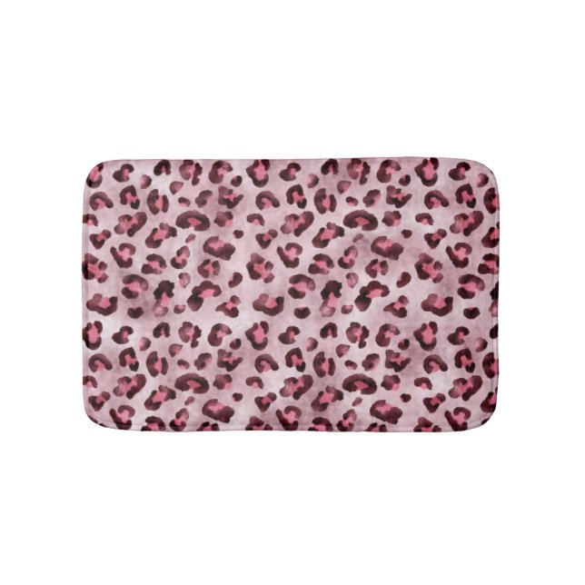 Pink Leopard Print Artistic Wild Cat Fur Texture Bath Mat (Front)