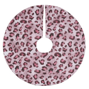 Pink Leopard Print Artistic Wild Cat Fur Texture Brushed Polyester Tree Skirt