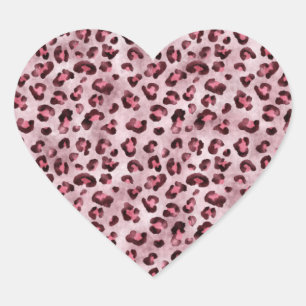 Pink Leopard Print Artistic Wild Cat Fur Texture Heart Sticker