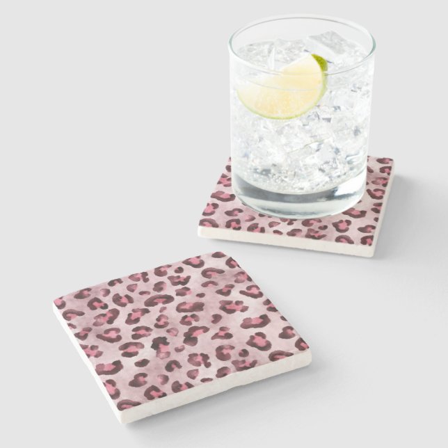 Pink Leopard Print Artistic Wild Cat Fur Texture Stone Coaster (Side)