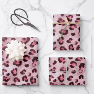 Pink Leopard Print Artistic Wild Cat Fur Texture Wrapping Paper Sheet