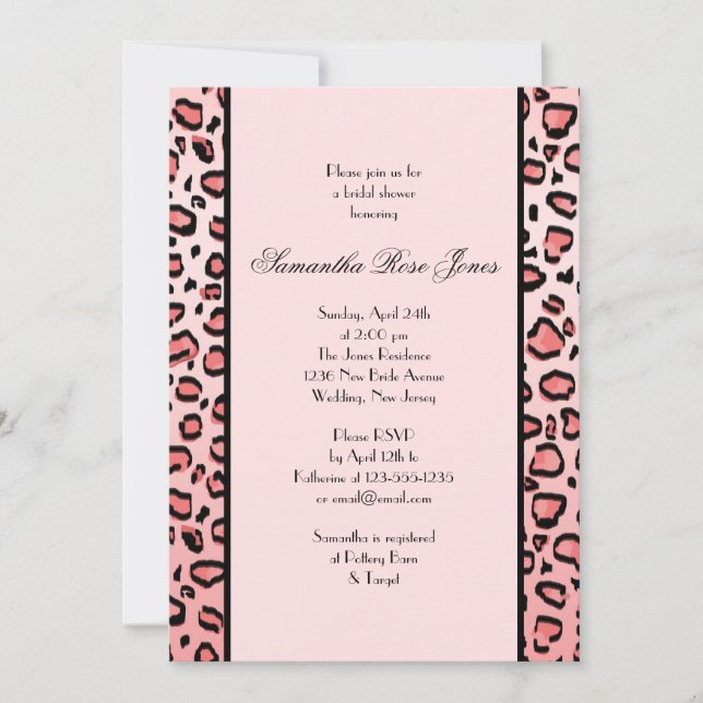 Pink Leopard Print Bridal Shower Two Stripes Invitation (Front)