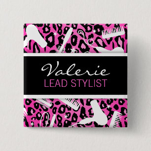 Pink Leopard Print (Custom) Hair Salon Name Badge
