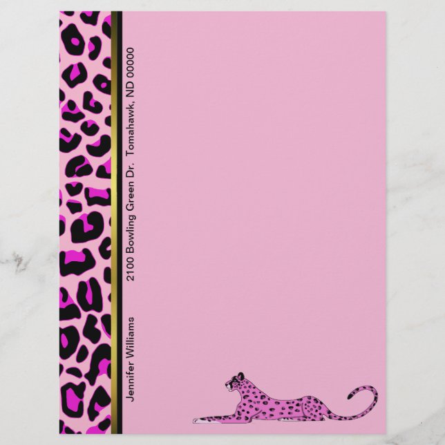 Pink Leopard Print Custom Letterhead Stationery (Front)