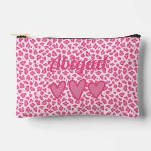 Pink Leopard Print Cute Personalised  Accessory Pouch
