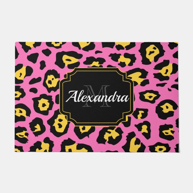 Pink Leopard Print Doormat (Front)