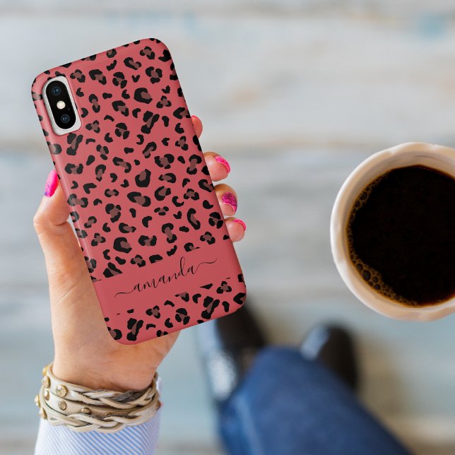 Pink Leopard Print Editable Name Animal Pattern Case-Mate iPhone Case (Creator Uploaded)