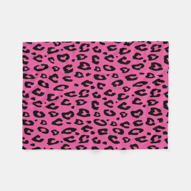 Pink leopard print fleece blanket | Animal spots (Front (Horizontal))
