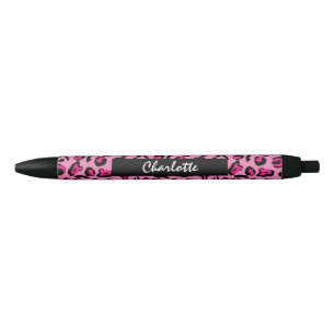 Pink Leopard Print Glam Girly Personalised Black Ink Pen