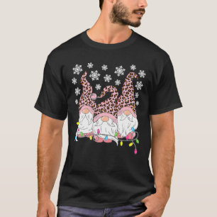 Pink Leopard Print Gnomes Xmas Funny Christmas T-Shirt