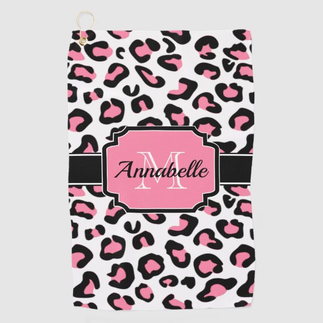 Pink Leopard Print Golf Towel (Front)