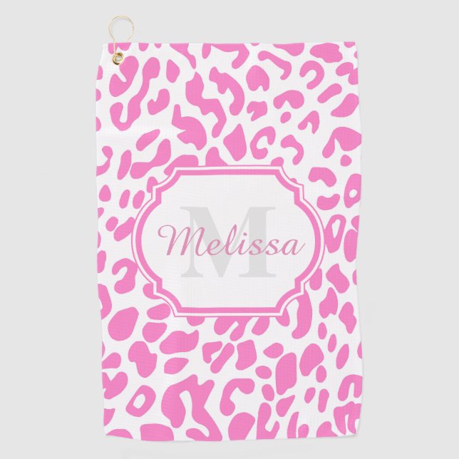Pink Leopard Print Golf Towel (Front)