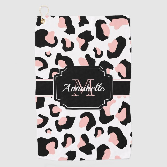 Pink Leopard Print Golf Towel (Front)