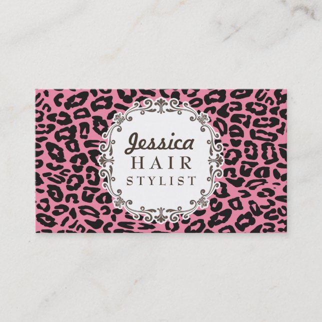 Pink Leopard Print Hair Stylist Appointment Cards (Front)