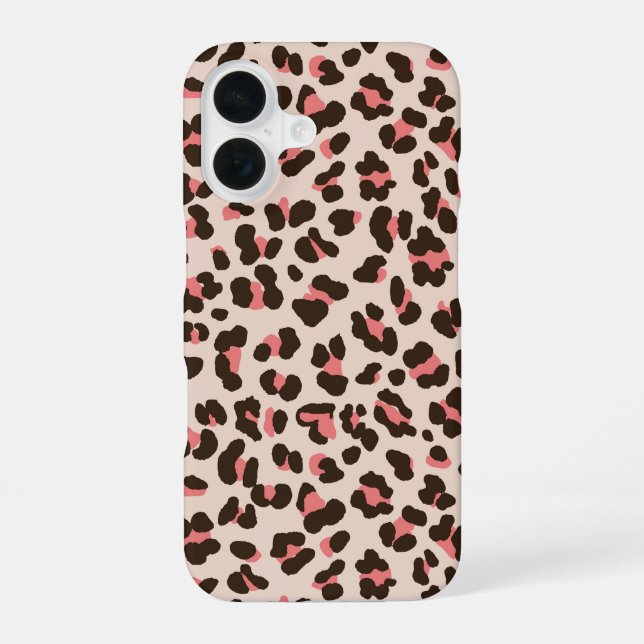Pink Leopard Print iPhone 16 Case (Back)