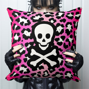 Pink Leopard Print Jolly Roger Pirate Cushion