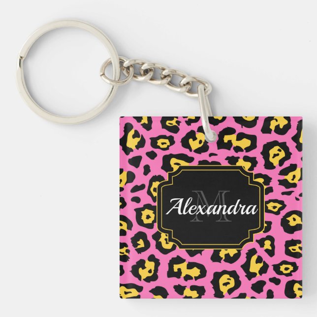 Pink Leopard Print Key Ring (Front)