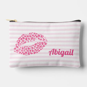 Pink Leopard Print Kiss -  Personalised Accessory Pouch