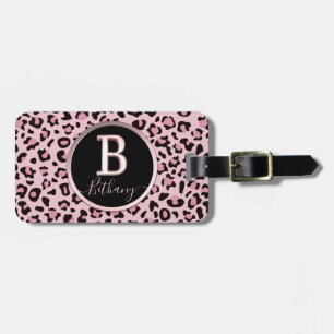 Pink Leopard Print Letter B Luggage Tag