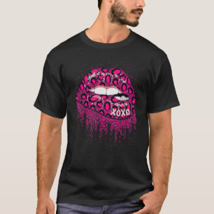 Pink Leopard Print Lips Valentine Day XOXO Women G T-Shirt