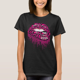 Pink Leopard Print Lips Valentine Day XOXO Women G T-Shirt