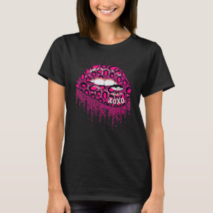 Pink Leopard Print Lips Valentine Day XOXO Women G T-Shirt