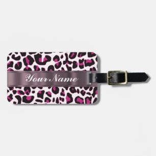 Pink leopard print luggage tag