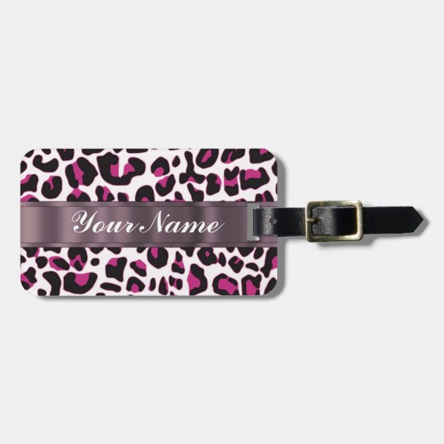 Pink leopard print luggage tag (Front Horizontal)