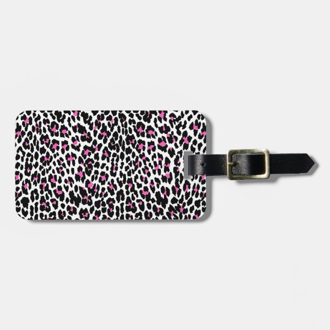 pink leopard print luggage tag (Front Horizontal)