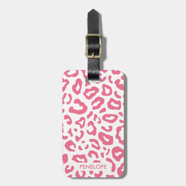 Pink Leopard Print Luggage Tag (Front Vertical)