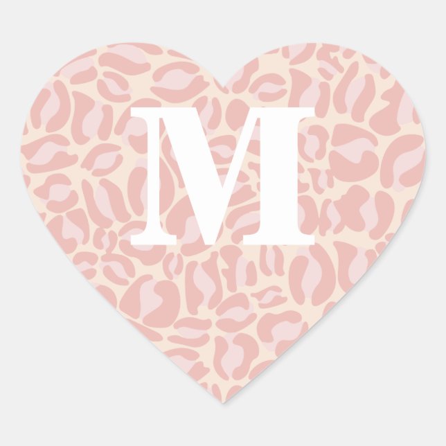 Pink Leopard Print Monogram Leopard Spots Safari Heart Sticker (Front)