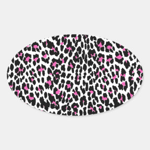 pink leopard print oval sticker