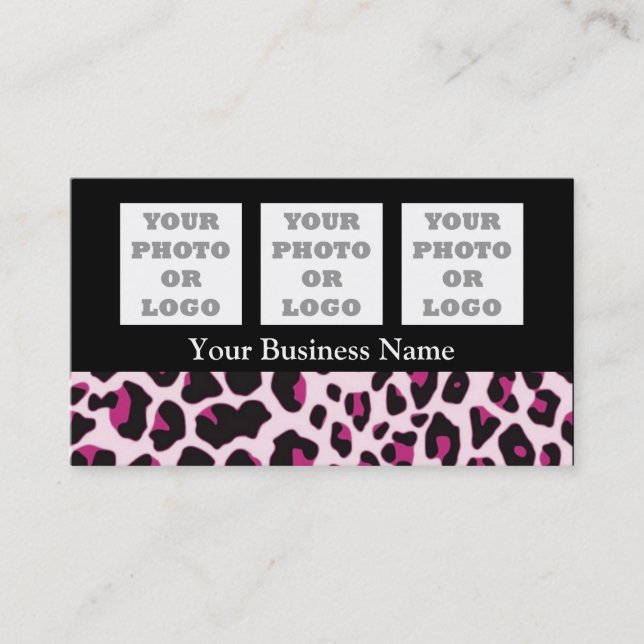Pink leopard print pattern business card (Front)
