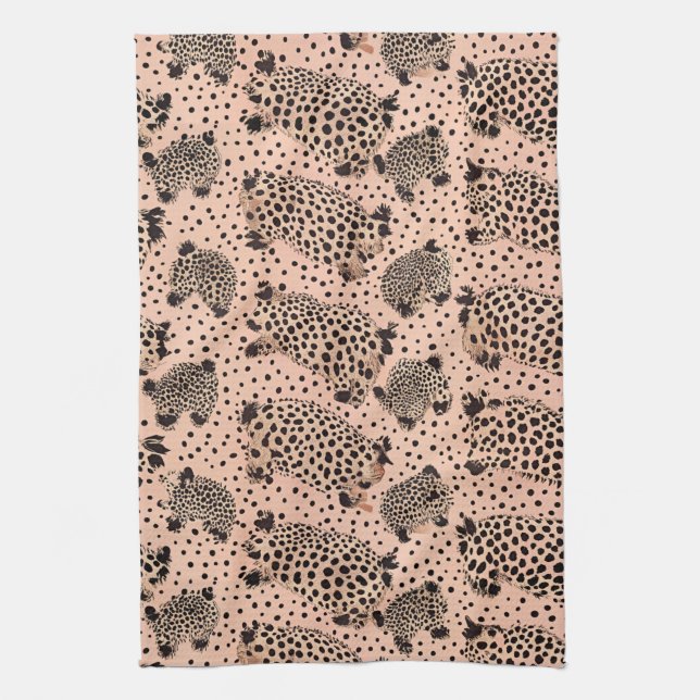 Pink Leopard Print Pattern – Chic Animal Tea Towel (Vertical)