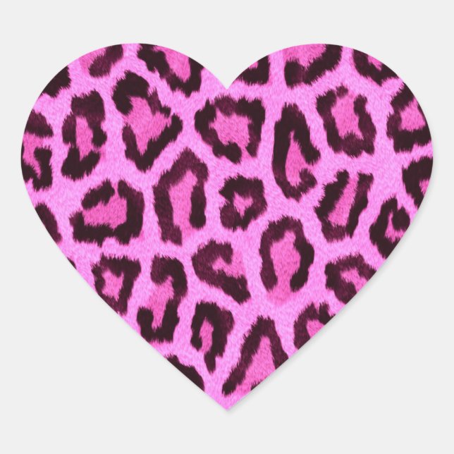 Pink leopard print pattern heart sticker (Front)