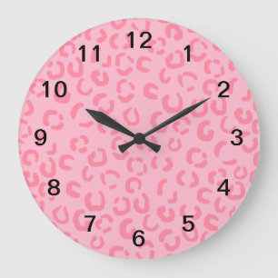 Pink Leopard Print Pattern. Large Clock
