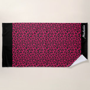 pink Leopard Print Personalised  Beach Towel